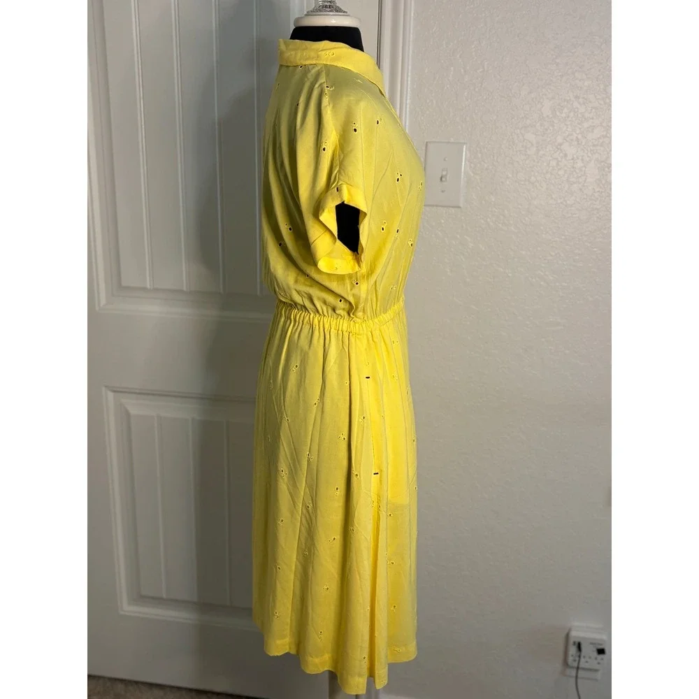 Joules‎ Yellow Eyelet Button Front Midi Dress Shirt Dress Elastic Waist Size 6 - Picture 5 of 10